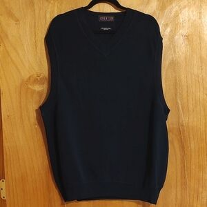 Overton Mens V-Neck Sweater Vest Navy Blue 100% Mercerized Cotton Knit Size 2XL